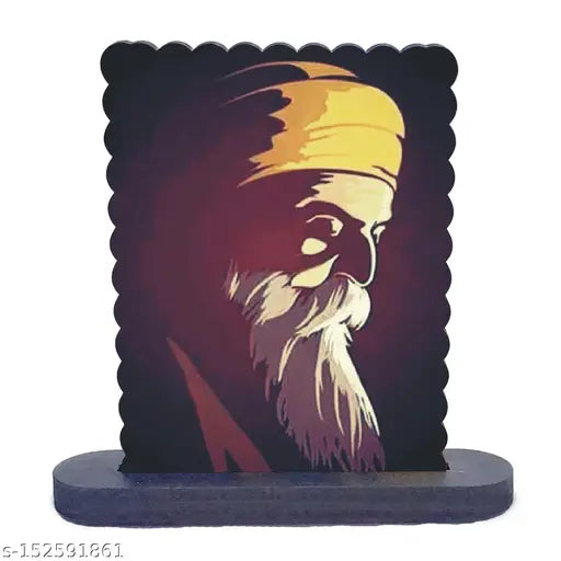 Guru Nanak Dev Ji MDF religious idol, 10.5 x 10.5 cm for car dashboard decoration, India origin