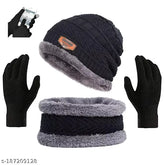 Warm, acrylic Winter Knit Benny balaclava cap with neckwarmer and free touchscreen gloves