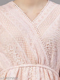 Peach cotton lace casual top, printed net, long sleeves, feminine style from Style Quotient