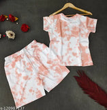 Handmade pink tie-dye cotton t-shirt & shorts set with pockets, soft and comfy for women's activewear or casual collection, made in India