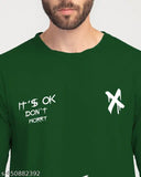 Green polyester Stylogue men's printed round neck t-shirt with three-quarter sleeves, India origin