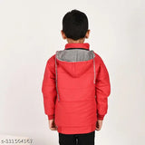Red polyester boys' Trandy jacket for outdoor adventures, dinosaur print, comfortable for sensitive skin, safe silicone zipper pull, perfect winterwear for infants to 7-year-olds