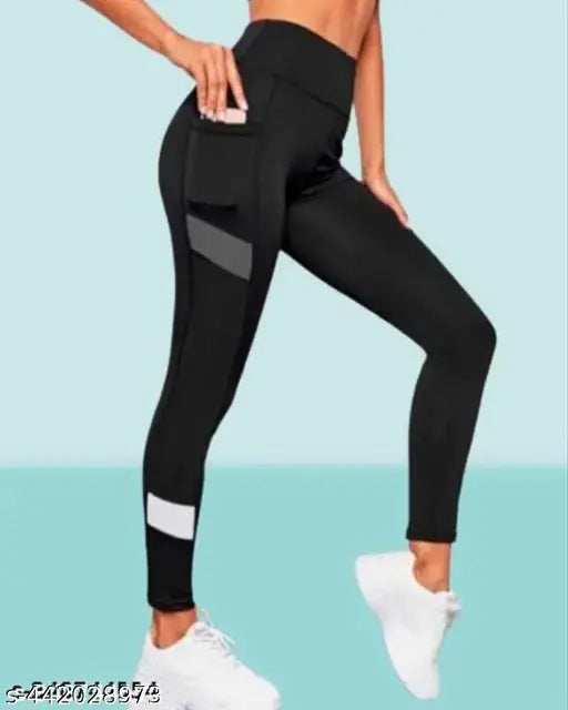 Stretchable striped sports jeggings by ATK STAYLO HUB, solid net pattern, breathable fabric for active women. Size 2834 inch