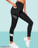 Stretchable striped sports jeggings by ATK STAYLO HUB, solid net pattern, breathable fabric for active women. Size 2834 inch