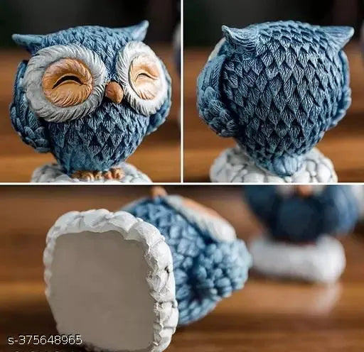 Blue resin owl figurine set of 3, handmade and unique home decor items for collectors