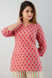 Stylish cotton night suit for women, printed pyjamas with three-quarter sleeves, size N, made in India