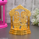 Gold-plated Lakshmi Ganesh temple statue, traditional Indian home decor with bell for pooja and Diwali gifts. Measures approximately 11cm (L) x 3cm (B) x 14cm (H)