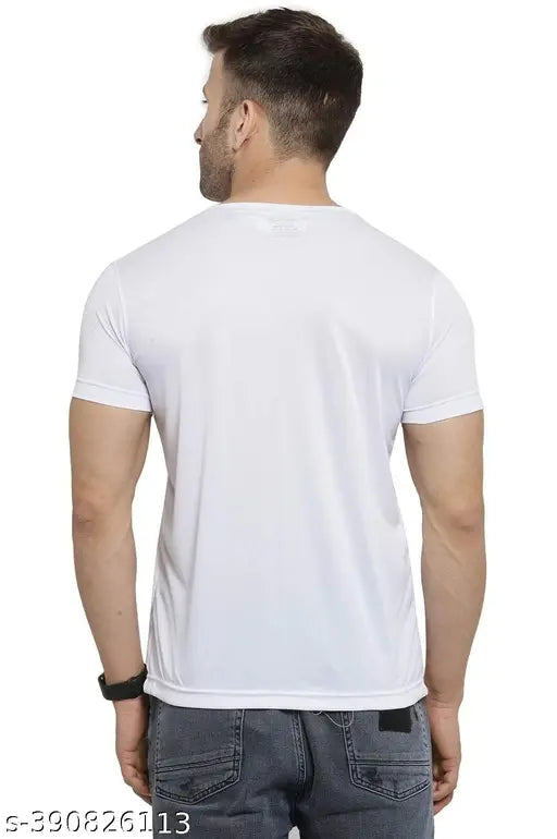 Orange KTM bike lover's t-shirt for men, polyester, short sleeves, white color with printed design, medium thickness fabric, good for all seasons. Made in India