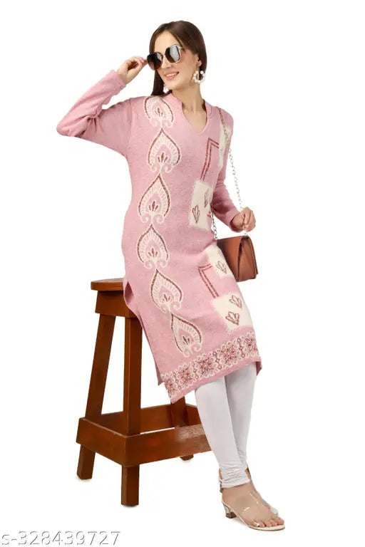 Trendy women's woolen kurta, printed combo in long sleeves. XL and XXL hairs kurtis in woolen fabric for winter, best quality from India