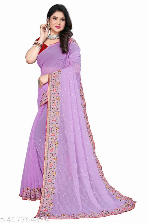 Heavy embroidery sequin work Georgette saree with art silk blouse, centerpiece for parties, free size, India