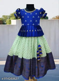 Soft silk choli with cotton lehenga for agile elegant kids, embroidered Zari stitch patterns on display. Quantity: N 1. Sizes: 12-18M, 18-24M, 1-2Y, 2-3Y, 3-4Y, 4-5Y, 5-6Y, 6-7Y, 7-8Y, 8-9Y, 9-10Y, 10-11Y, 11-12Y, 12-13Y, 13-14Y, 14-15Y. Origin: India