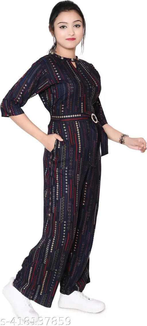 Embellished net cotton blend jumpsuit for women, three-quarter sleeves, XL (bust 40in, length 52in, waist 36in), made in India