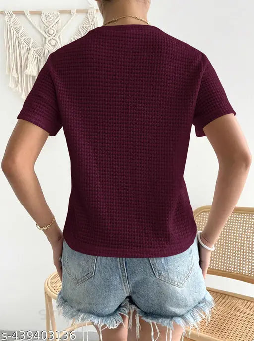 Pretty Elegante Polycotton short-sleeved women's T-shirt, self-designed pattern, size S (36in bust, 25in length), Made in India