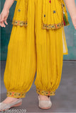 Sunflower Yellow crepe kurta set with dupatta, embellished and sleeveless, for children aged 2-11 years old, Indian origin