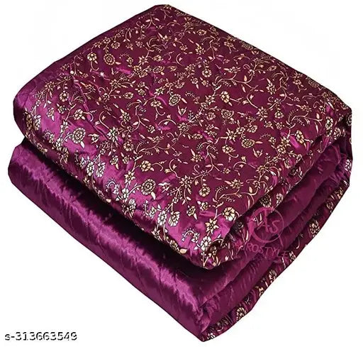 Purple polysatin satin silk luxury gold printed Rajai AC comforter, lightweight and best comfort for mild winter