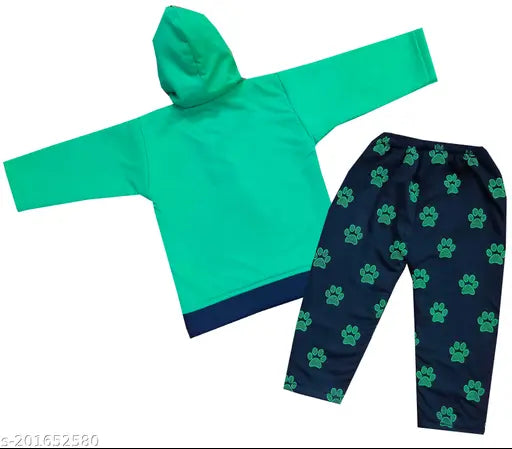 Woolen kids winter hoody T-shirt & pyjama, printed design, 3 attractive colors, 6-9 Months, Indian origin