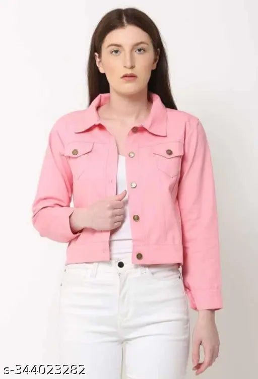 Pink Classic Denim women's jacket, solid pattern, long sleeves, from New Classic Enterprises, India