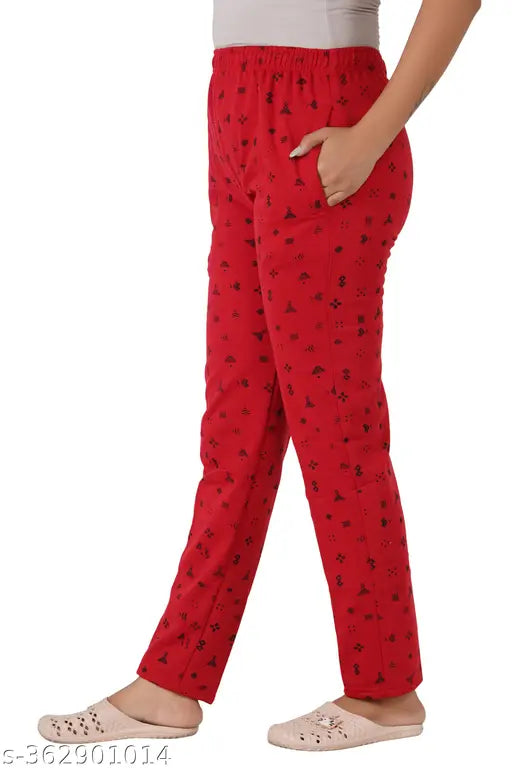 Maroon fleece women's/girls winter warm pyjama track pants by ARUSHI, vibrant animated characters print