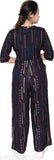 Embellished cotton blend three-quarter sleeve jumpsuit for women, net pattern detail, XL & XXL sizes available