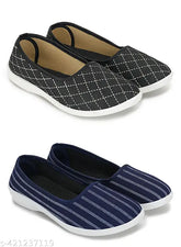 Synthetic striped slip-on sneakers bellies, SAINI UDYOG latest collection for women & girls (pack of 2), Made in India