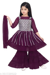 Indian embroidered georgette sharara set, 5-11 years, vibrant festival wear