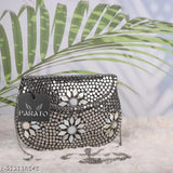 Handmade silver 3half Flowers style suede clutch bag, Indian artisanal accessory with soft velvet lining and unique design