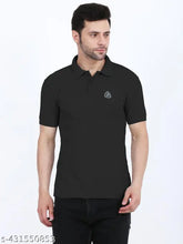 Cotton blend trendy polo t-shirt for men, solid color, short sleeves - India