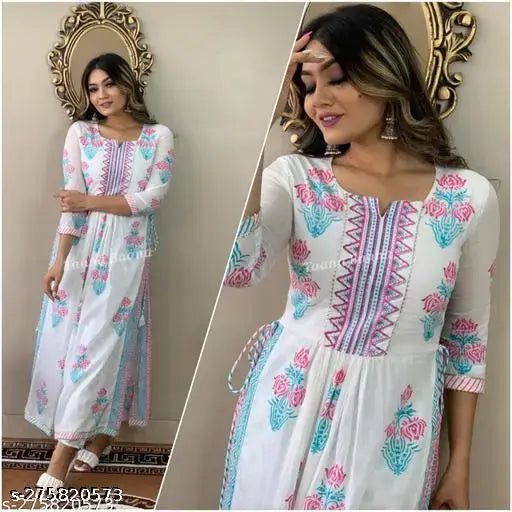 Rayon, printed combo Irtada Nyra Kurta Pant with three-quarter sleeves, bestselling Indian clothing on display