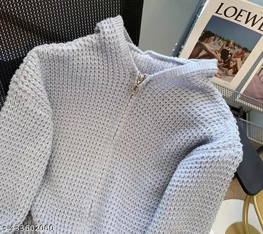 Peach wool zipper cardigan with hoodie, perfect for winter wardrobes