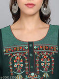 Dark green rayon embroidery kurta set with palazzos, Indian women's fashion