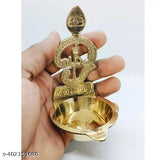Gold Ayyappa om vilakku, arupadai murugan photo with 3-in-1 design, 4" x 6", made of brass, India origin
