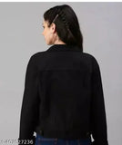 Denim long sleeve black jacket for women, durable and stylish, ideal for layering