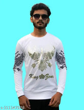 New look men's Lycra long sleeve party t-shirt with funky print, golden accent, India origin