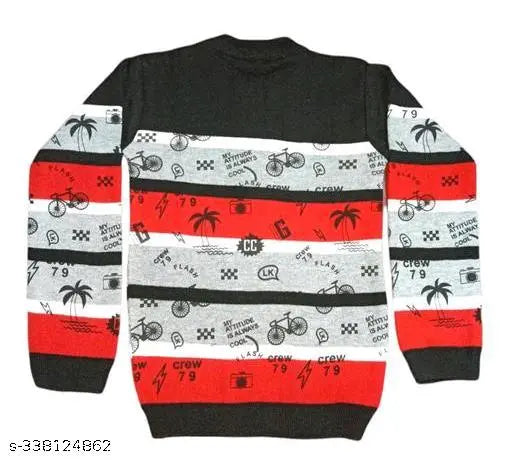 Multicolor woolen full sleeve printed sweater for boys - vibrant design, warm and cozy, 6-11 years old (India)