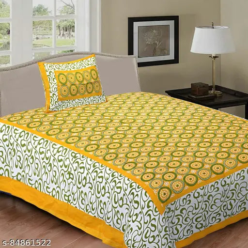 Cotton Jaipuri bedsheet pack of 3 (Single size) with 3 pillow covers, ideal for adult homes. Fine quality flat sheets from India