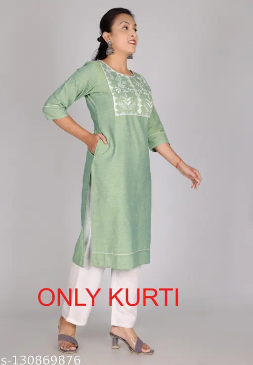 Stylish cotton embroidered kurti with three-quarter sleeves, intricate Indian pattern for casual or partywear, S/M (42 in) size available