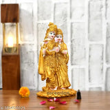 Poly resin Radha Krishna jugal jodi idol showpiece, golden and marble crush, ideal home decor or temple pooja