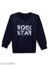 Navy Blue printed round neck cotton fleece sweatshirt for boys with long sleeves, navy blue and colorful design on front