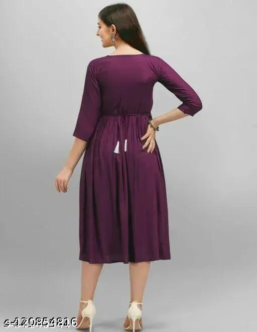 Rayon embroidered yoke anarkali kurti, trendy three-quarter sleeve style for women, L (Bust Size 40in), India