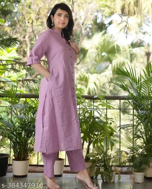 Striped pink embroidered cotton kurta with rayon palazzo set for women, single size M-XXL