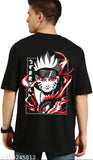 Black oversized cotton half sleeve T-shirt with printed design, men's fashion clothing