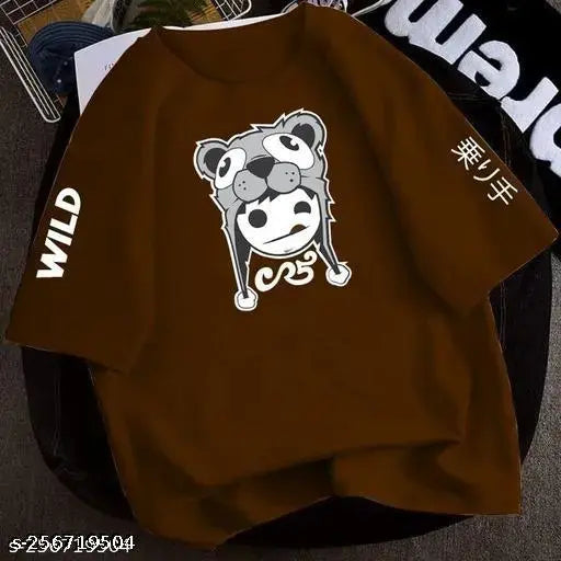 Oversize wild cat cotton t-shirt, short sleeves, printed net design, India-made apparel for men or women's oversized fashion