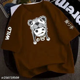 Oversize wild cat cotton t-shirt, short sleeves, printed net design, India-made apparel for men or women's oversized fashion