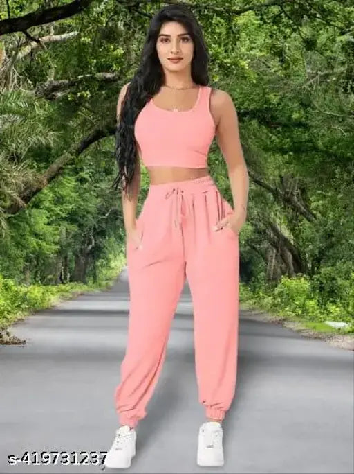 Solid stretchable fleece jumpsuit - elegant top-bottom set for college girls and women, cargo pockets, summer wear