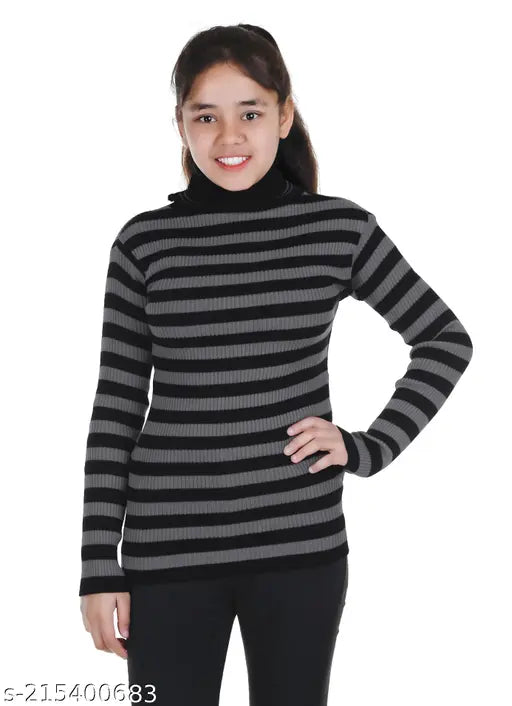 Woolen striped full sleeves high neck sweater for kids, warm and soft for winter wear