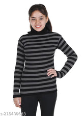 Woolen striped full sleeves high neck sweater for kids, warm and soft for winter wear
