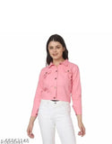 Neon pink cotton blend three-quarter sleeve jacket for women, classic party wear on hanger