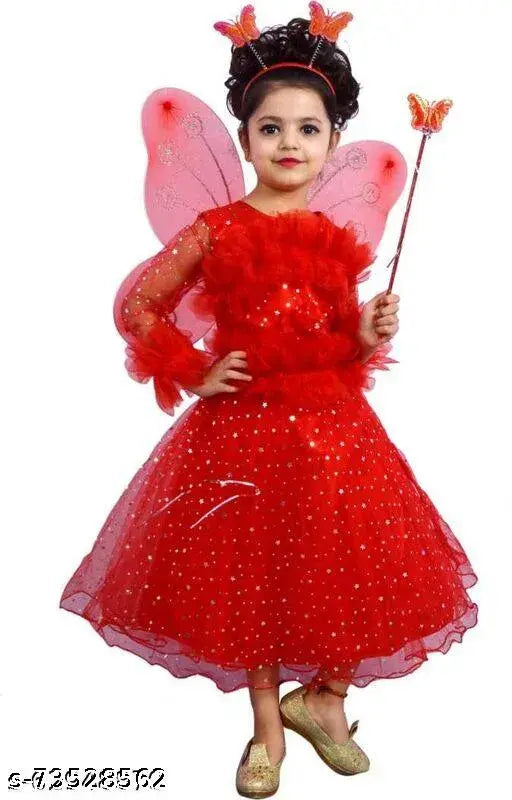Girls red net frock, embellished with cartoon print, durable cotton, casual summer wear for kids ages 6-24 months