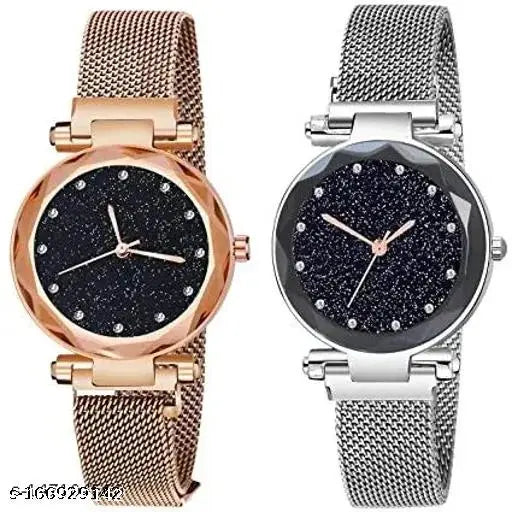 Black magnetic women's watch with starry sky quartz design, perfect fashion accessory for festivals or gifts