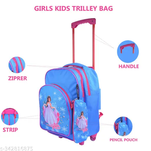 Blue waterproof school trolley bag, free size, 20L capacity, Indian Riders Wonder girl bag with pencil box